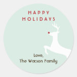 Red nose reindeer chic Christmas holiday gift tag Round Stickers
