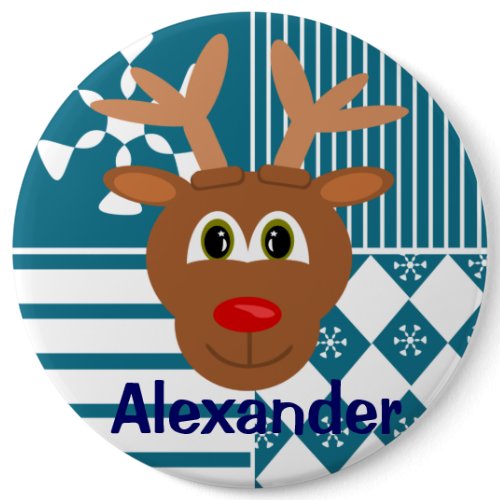Red Nose Reindeer Personalized Stocking Tag Button button