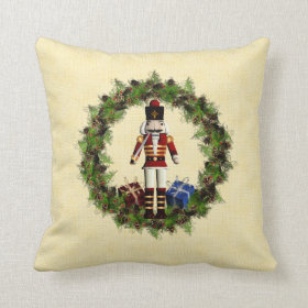 Red Nutcracker Wreath Christmas Throw Pillow