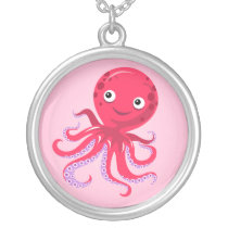 Red Octopus Round Necklace