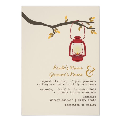 Red Oil Lantern Wilderness / Camping Fall Wedding Custom Announcement