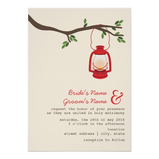 Red Oil Lantern Wilderness / Camping Wedding Custom Announcements