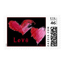 Red On Black Pastel LOVE Hearts Design postage