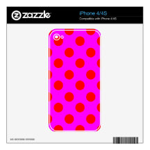 Red on Fuchsia Pink Large Polka Dots Skin For The iPhone 4