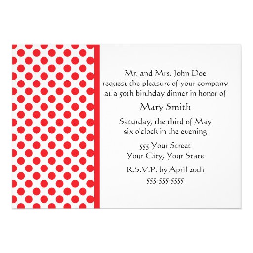 Red on White Polka Dot Custom Invitation