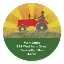 Red or Green Tractor Address Label Round Stickers
