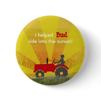 Red or Green Tractor Retirement Party Button button