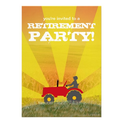 Red or Green Tractor Retirement Party Invitation: (front side)