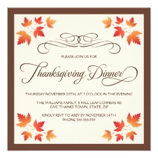 Red orange autumn leaves thanksgiving dinner announcements