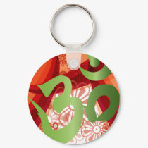 Red-Orange-Bg_Green-Om keychains by Deepsy Red-Orange-Bg_Green-Om keychains