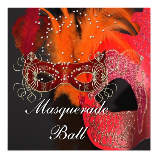 Red Orange Black Masks Masquerade Ball Party Custom Invite