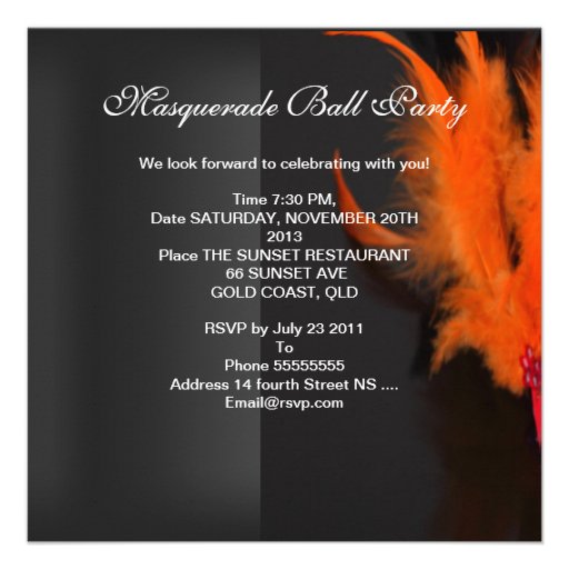 Red Orange Black Masks Masquerade Ball Party Custom Invite
