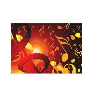 Red, orange, music note pattern