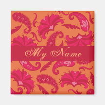 Red Orange Paisley Personalized Square Magnet