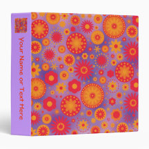 Red Orange & Purple Hippy Flower Pattern 3 Ring Binder
