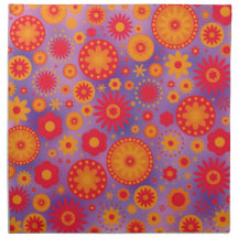Red Orange & Purple Hippy Flower Pattern Cloth Napkins