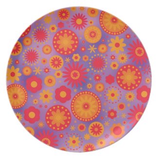Red Orange & Purple Hippy Flower Pattern Plate