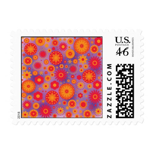 Red Orange &amp; Purple Hippy Flower Pattern Stamp