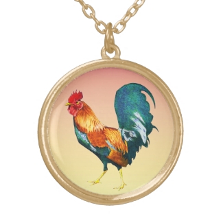 Red Orange Yellow Rooster Bird Animal Necklace