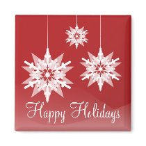 Red Ornament Snowflakes Holiday Magnet by mariannegilliand Red Ornament Snowflakes Holiday Magnet