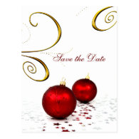 red ornament winter wedding save the date post card