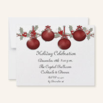Red Ornaments Holly Invitation