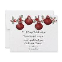 Red Ornaments Holly Invitation