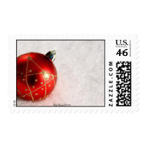 Red Ornaments in Snow Photo Christmas Postage