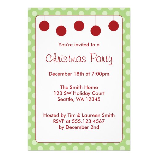 Red Ornaments Polka Dots Christmas Holiday Party Invitations