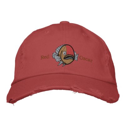 Red Oscar Fish Embroidered Baseball Cap by oscar_azac