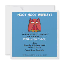 Red Owl aqua Birthday Party 2 Invitation