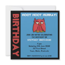 Red Owl aqua Birthday Party Invitation