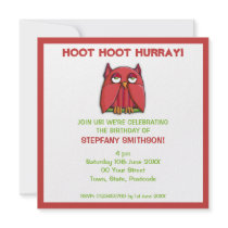 Red Owl Birthday Party 3 Invitation