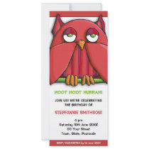 Red Owl Birthday Party 3 Invitation