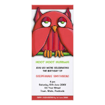 Red Owl Birthday Party 3 Invitation