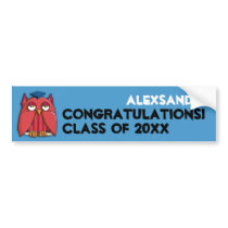 Red Owl Grad aqua Birthday Bumper Sticker bumper stickers