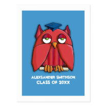 Red Owl Grad aqua Graduation Invitation Postcard postcards