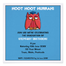 Red Owl Grad aqua Graduation Party 2 Invitation