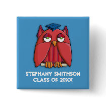 Red Owl Grad aqua Square Graduation Button