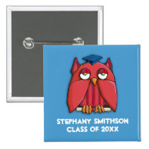 Red Owl Grad aqua Square Graduation Button buttons