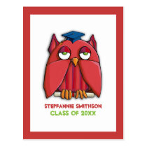 Red Owl Grad Graduation Invite Postcard postcards