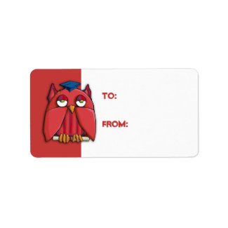 Red Owl Grad red Gift Tag Sticker label