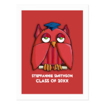 Red Owl Grad red Graduation Invitation Postcard postcards