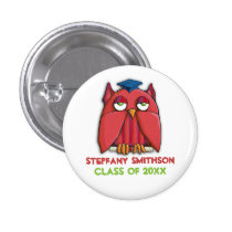 Red Owl Grad Round Graduation Button buttons