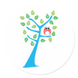 Red Owl In Tree Round Stickers