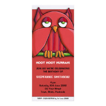 Red Owl red Birthday Party 3 Invitation