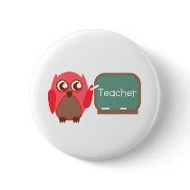 Red Owl Teacher At Chalkboard Pinback Buttons
