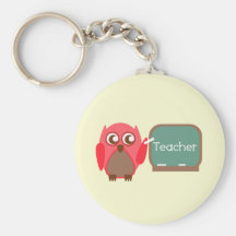 Red Owl Teacher At Chalkboard Keychain