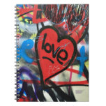 red painted heart love graffiti spiral note book