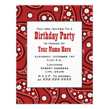 Red Paisley Bandana Inspired Birthday Invitation